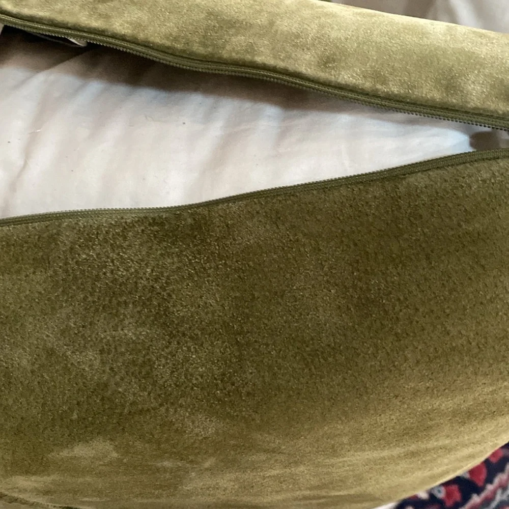 Crate & Barrel accent sofa pillows (2) Dust Suede Spruce green 20” feather fill